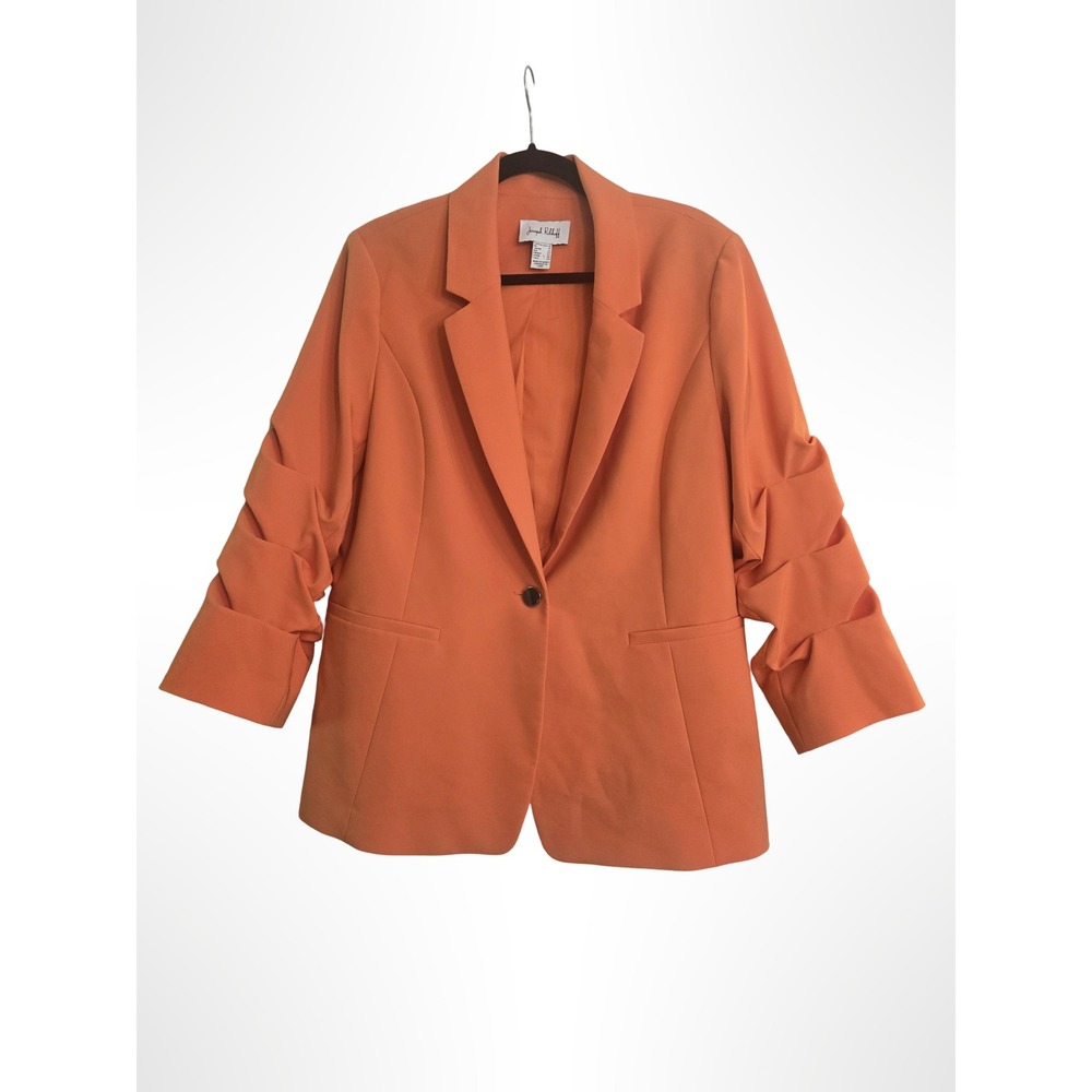 Joseph Ribkoff Orange Pleated 3/4 Sleeve Single Button Blazer Jacket Size 14